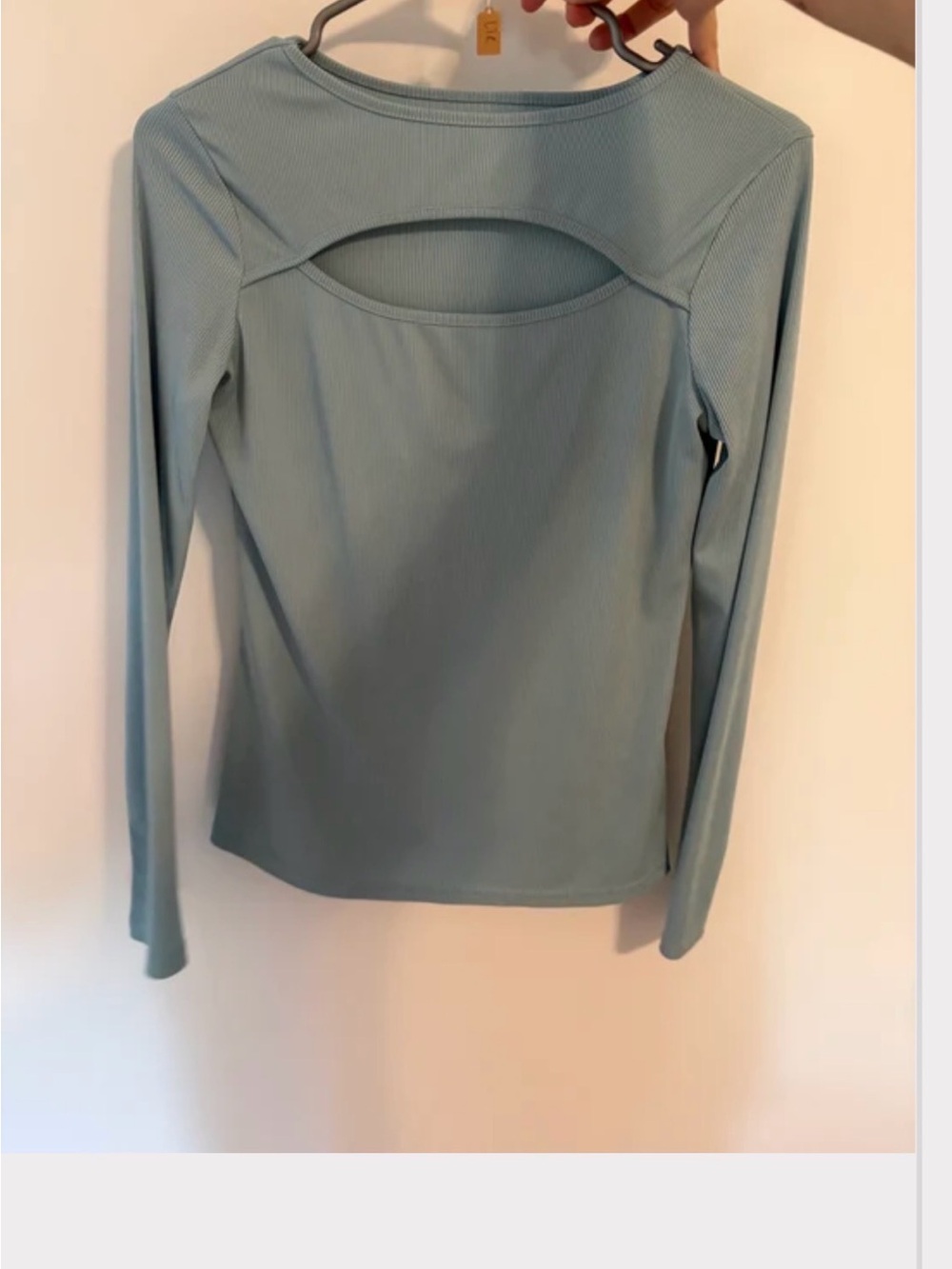 SHEIN Light Blue Long-Sleeve Ribbed Top with Back Cutout
